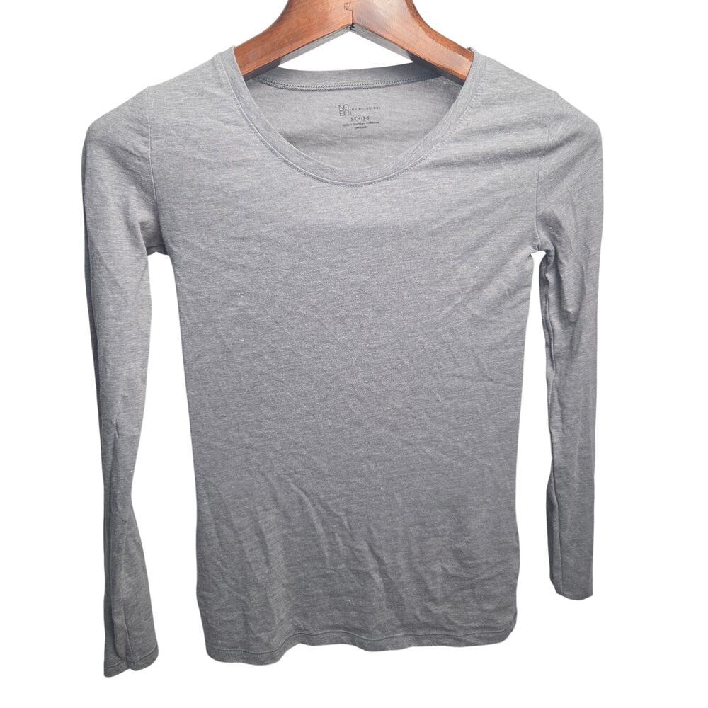 No Boundaries Heather Grey Essential Long Sleeve Scoop Neck Tee Shirt Size S 3-5